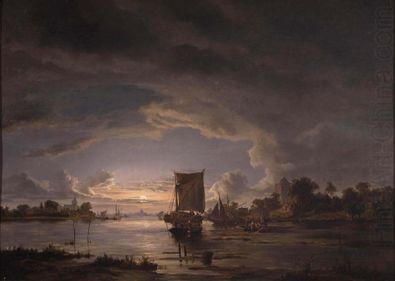An Extensive River Scene with Sailboat, Jacob Abels